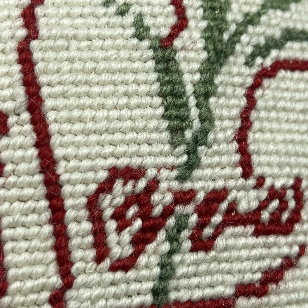 Vintage Hand-Stitched Needlepoint Accent Pillow I Love You Floral Beige 8x8